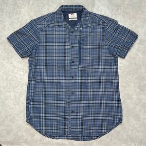 Fjallraven Mens M Abisko Hike Shirt Short Sleeve Plaid Blue Hiking Outdoor